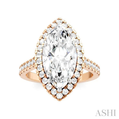 Marquise Shape Semi-Mount Halo Diamond Engagement Ring