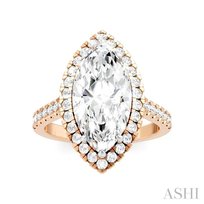 Marquise Shape Semi-Mount Halo Diamond Engagement Ring