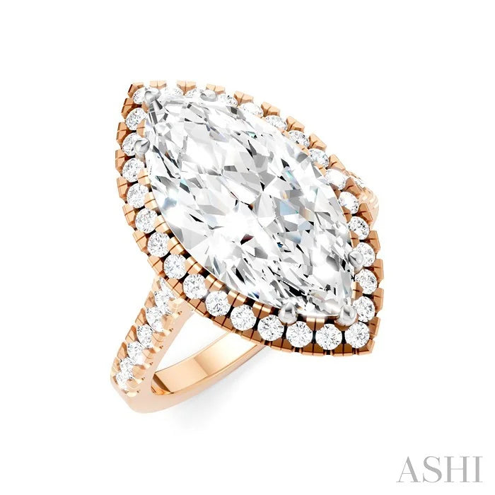 Marquise Shape Semi-Mount Halo Diamond Engagement Ring