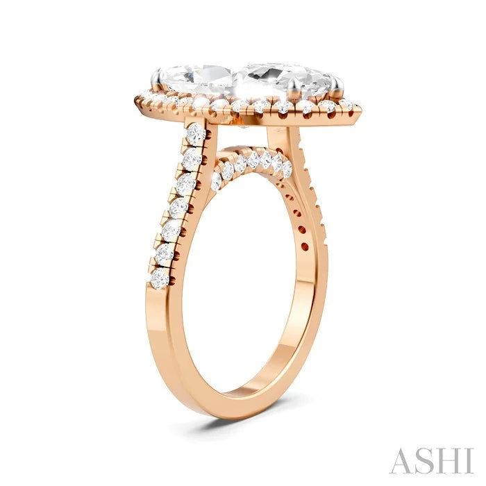 Marquise Shape Semi-Mount Halo Diamond Engagement Ring