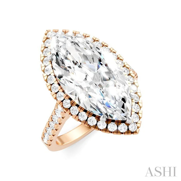 Marquise Shape Semi-Mount Halo Diamond Engagement Ring