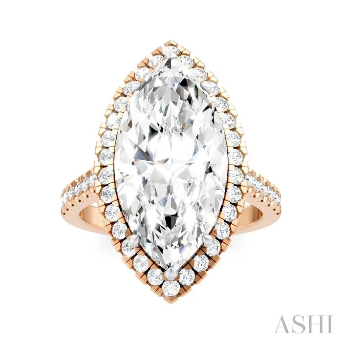 Marquise Shape Semi-Mount Halo Diamond Engagement Ring