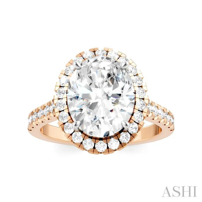 Oval Shape Semi-Mount Halo Diamond Engagement Ring