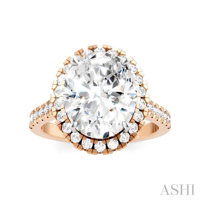 Oval Shape Semi-Mount Halo Diamond Engagement Ring