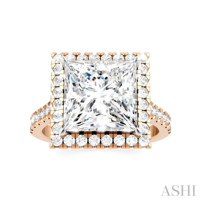 Princess Shape Semi-Mount Halo Diamond Engagement Ring