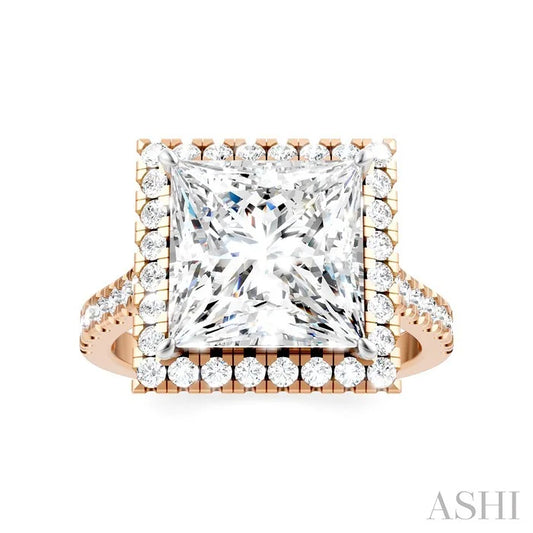 Princess Shape Semi-Mount Halo Diamond Engagement Ring