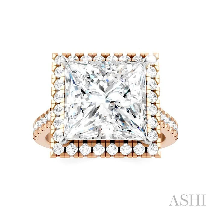 Princess Shape Semi-Mount Halo Diamond Engagement Ring