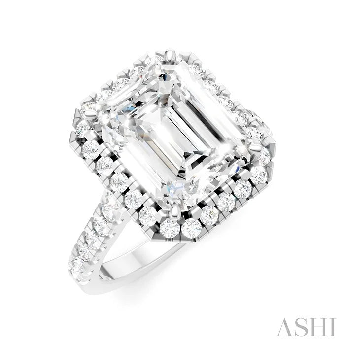 Emerald Shape Semi-Mount Halo Diamond Engagement Ring