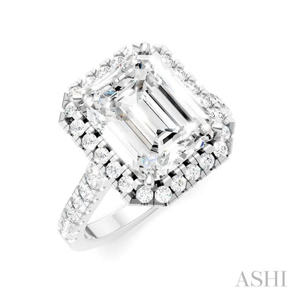 Emerald Shape Semi-Mount Halo Diamond Engagement Ring