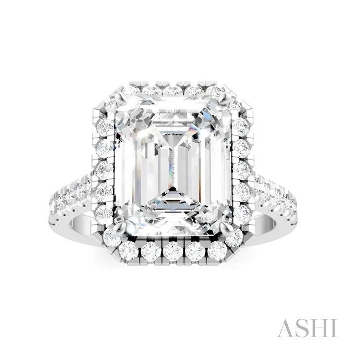 Emerald Shape Semi-Mount Halo Diamond Engagement Ring