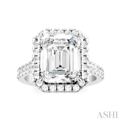 Emerald Shape Semi-Mount Halo Diamond Engagement Ring