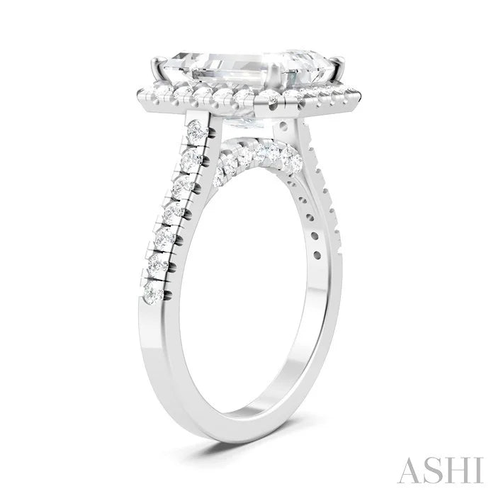Emerald Shape Semi-Mount Halo Diamond Engagement Ring