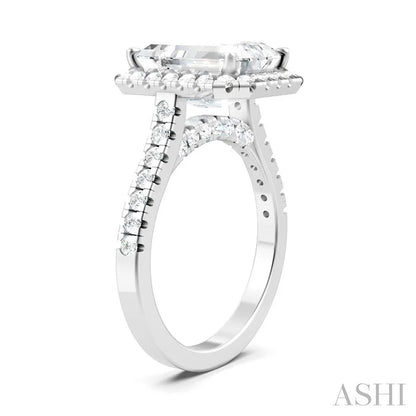Emerald Shape Semi-Mount Halo Diamond Engagement Ring