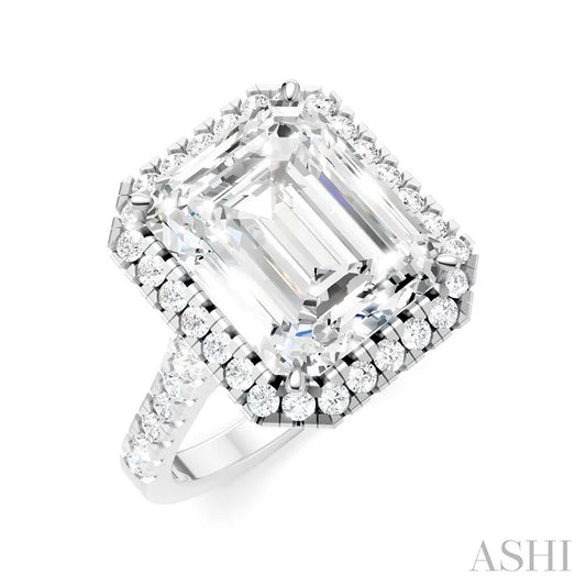 Emerald Shape Semi-Mount Halo Diamond Engagement Ring