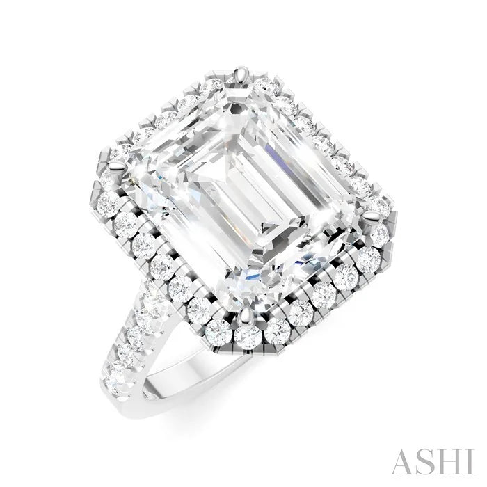 Emerald Shape Semi-Mount Halo Diamond Engagement Ring