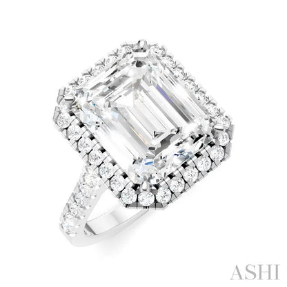 Emerald Shape Semi-Mount Halo Diamond Engagement Ring