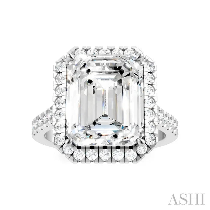 Emerald Shape Semi-Mount Halo Diamond Engagement Ring