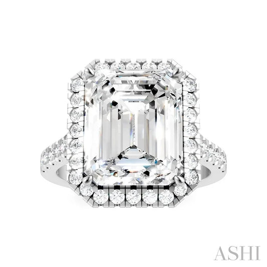 Emerald Shape Semi-Mount Halo Diamond Engagement Ring