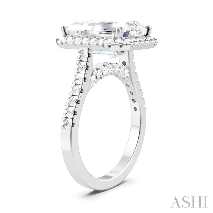 Emerald Shape Semi-Mount Halo Diamond Engagement Ring