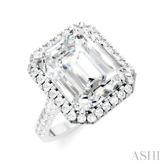 Emerald Shape Semi-Mount Halo Diamond Engagement Ring