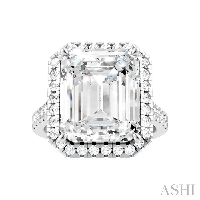 Emerald Shape Semi-Mount Halo Diamond Engagement Ring