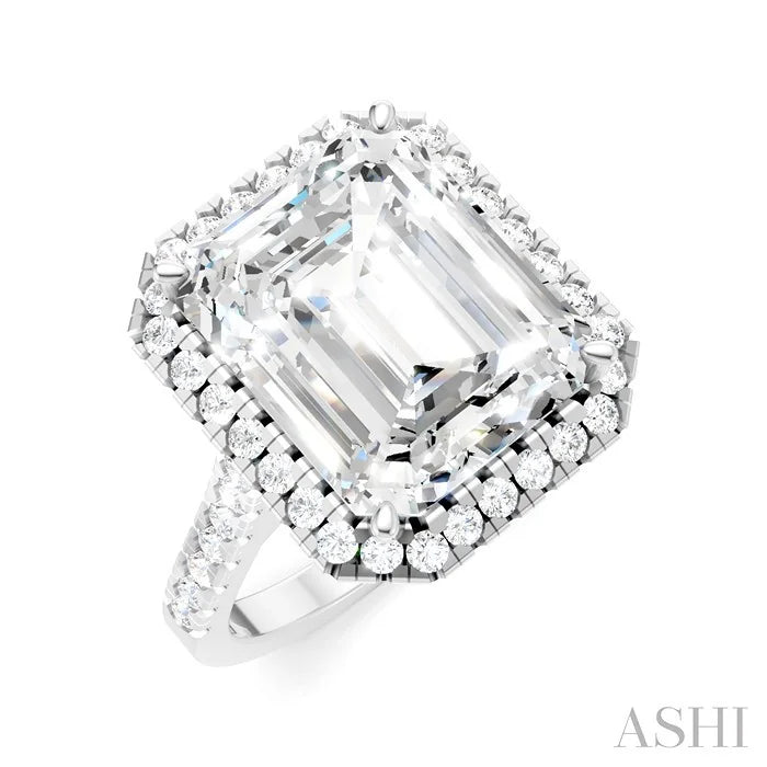 Emerald Shape Semi-Mount Halo Diamond Engagement Ring
