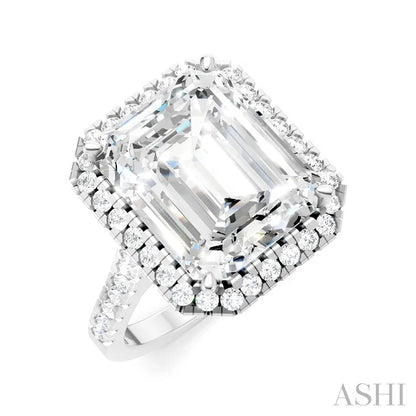 Emerald Shape Semi-Mount Halo Diamond Engagement Ring