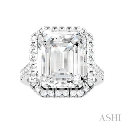 Emerald Shape Semi-Mount Halo Diamond Engagement Ring