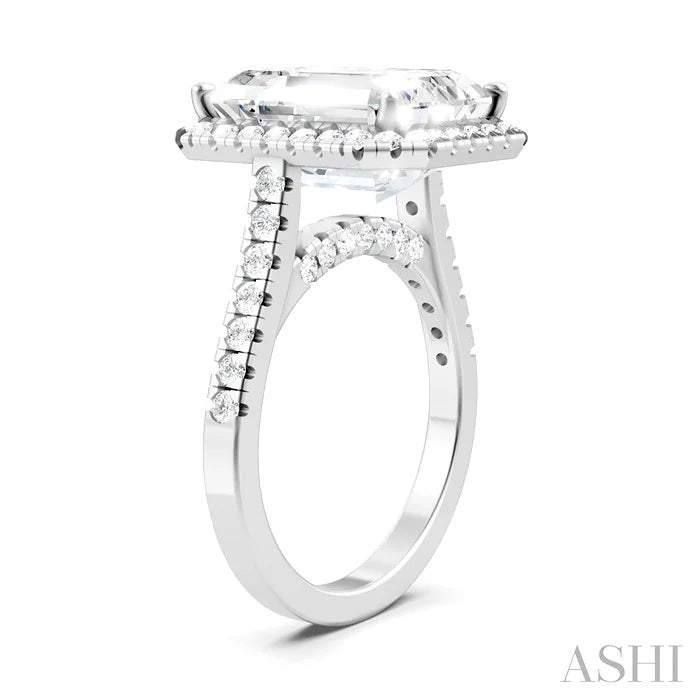 Emerald Shape Semi-Mount Halo Diamond Engagement Ring