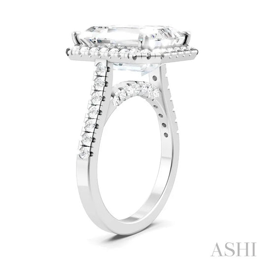 Emerald Shape Semi-Mount Halo Diamond Engagement Ring