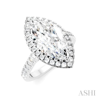 Marquise Shape Semi-Mount Halo Diamond Engagement Ring