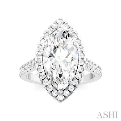 Marquise Shape Semi-Mount Halo Diamond Engagement Ring