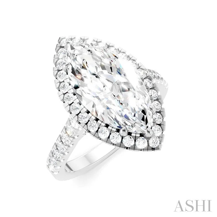 Marquise Shape Semi-Mount Halo Diamond Engagement Ring
