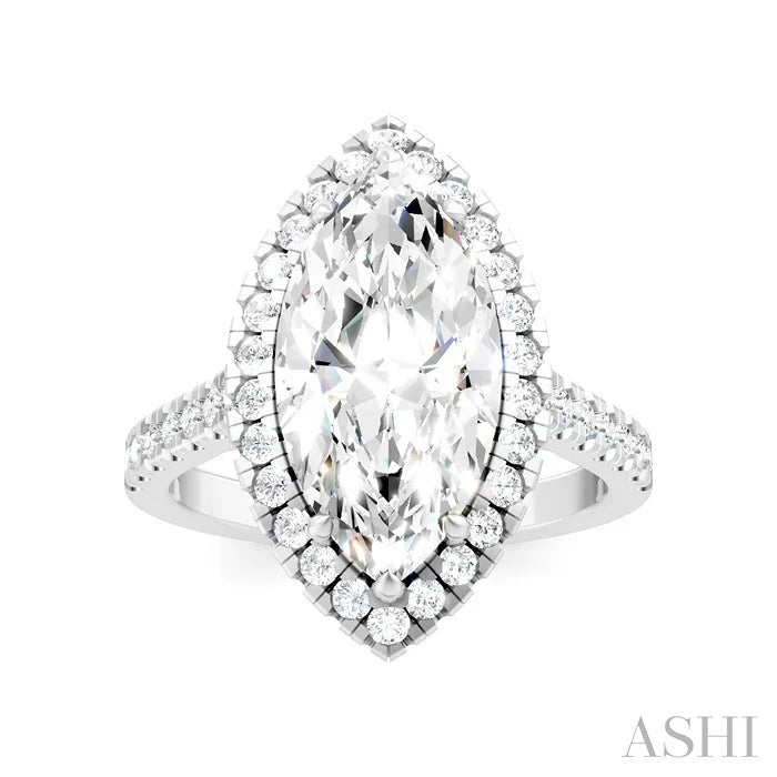 Marquise Shape Semi-Mount Halo Diamond Engagement Ring