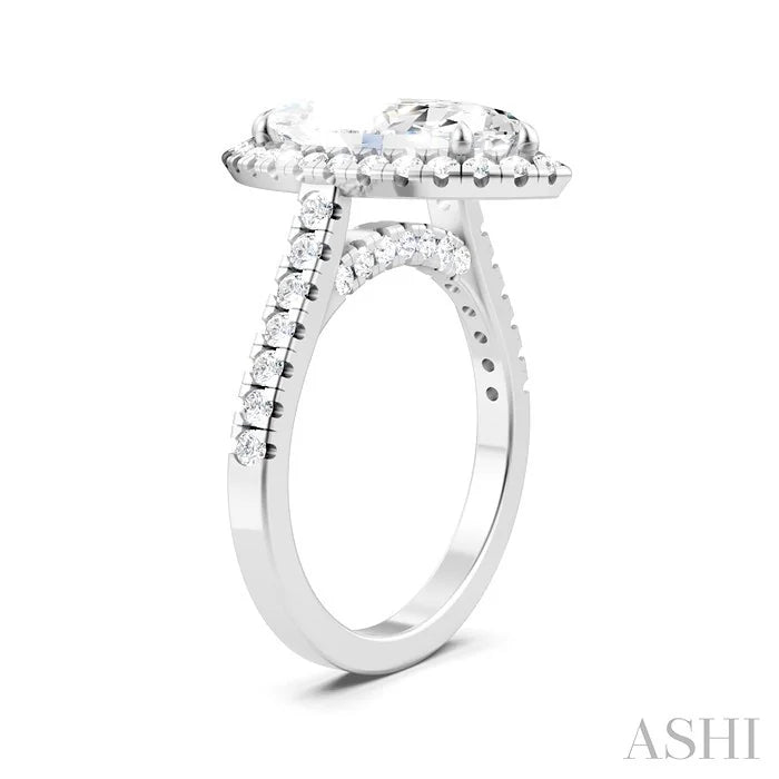 Marquise Shape Semi-Mount Halo Diamond Engagement Ring