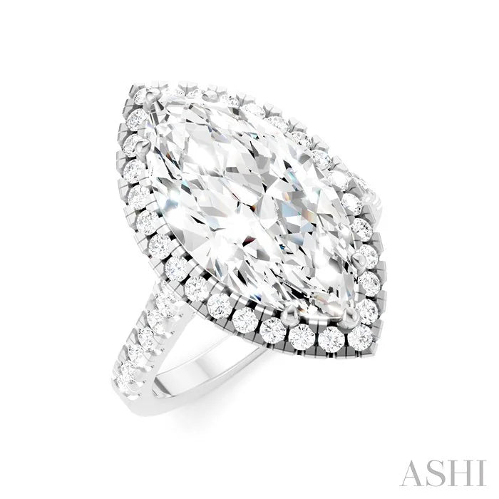 Marquise Shape Semi-Mount Halo Diamond Engagement Ring