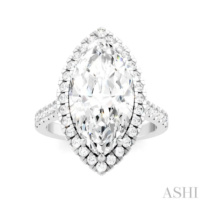 Marquise Shape Semi-Mount Halo Diamond Engagement Ring