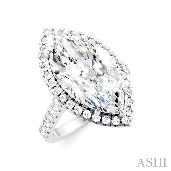 Marquise Shape Semi-Mount Halo Diamond Engagement Ring
