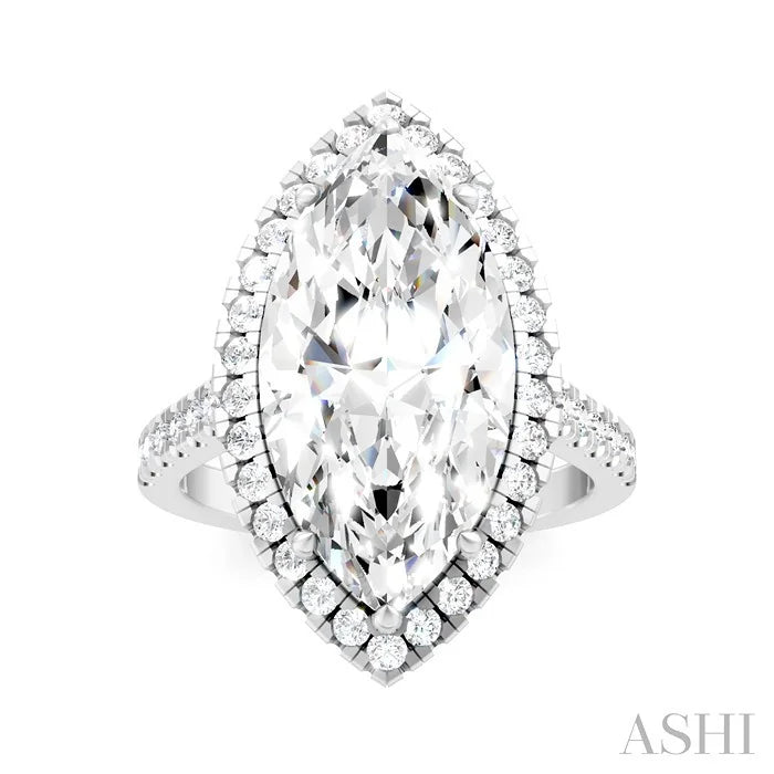 Marquise Shape Semi-Mount Halo Diamond Engagement Ring