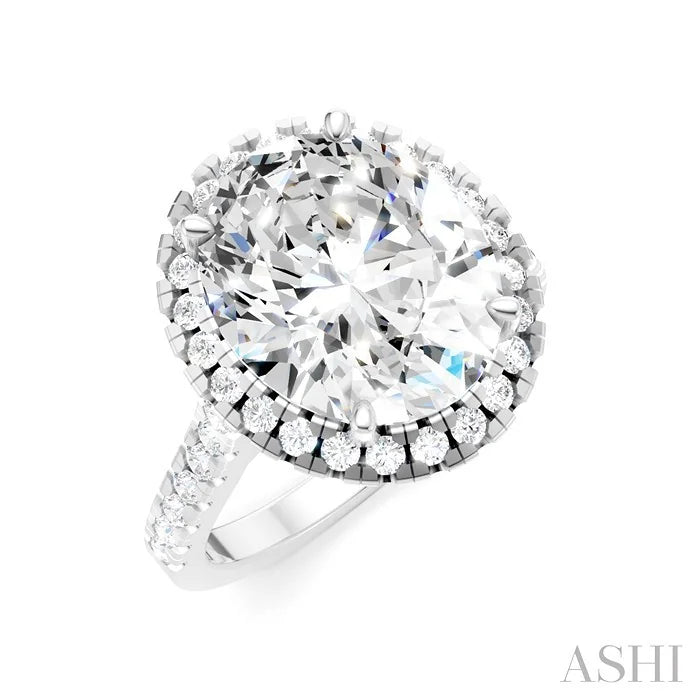 Oval Shape Semi-Mount Halo Diamond Engagement Ring