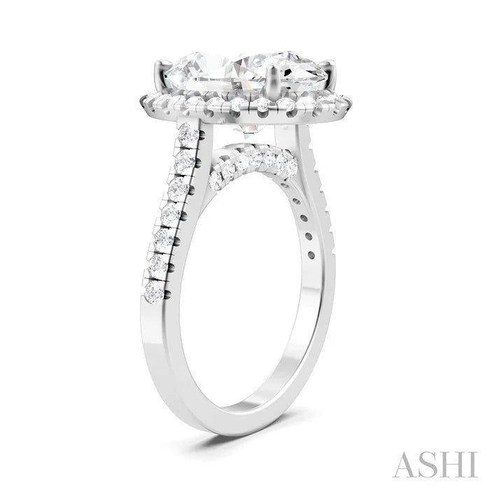 Oval Shape Semi-Mount Halo Diamond Engagement Ring