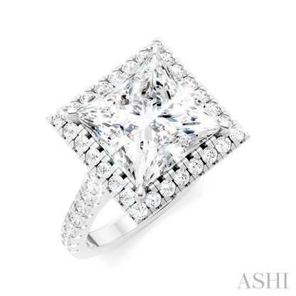 Princess Shape Semi-Mount Halo Diamond Engagement Ring