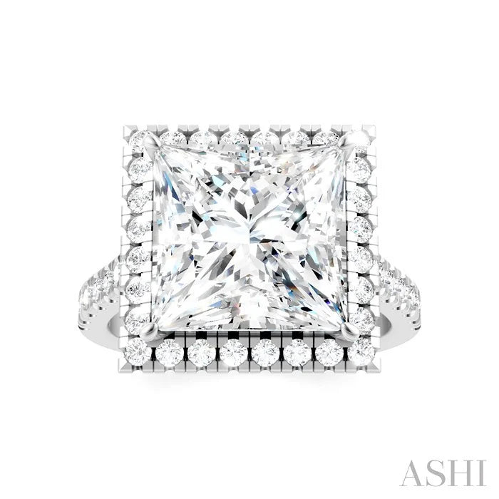 Princess Shape Semi-Mount Halo Diamond Engagement Ring