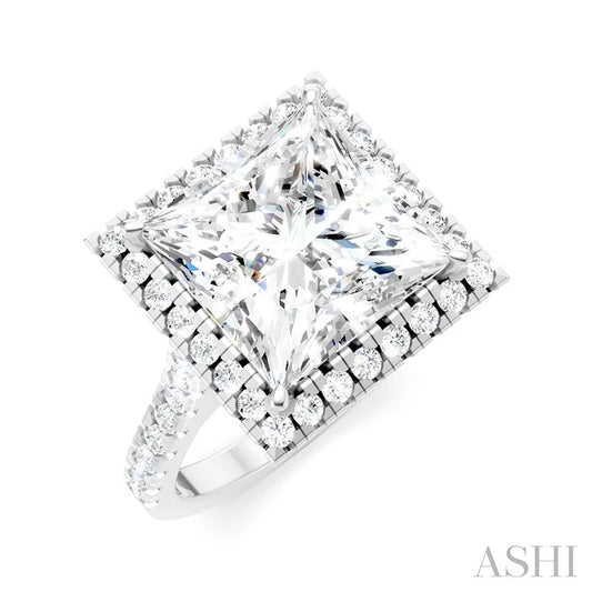 Princess Shape Semi-Mount Halo Diamond Engagement Ring