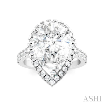 Pear Shape Semi-Mount Halo Diamond Engagement Ring