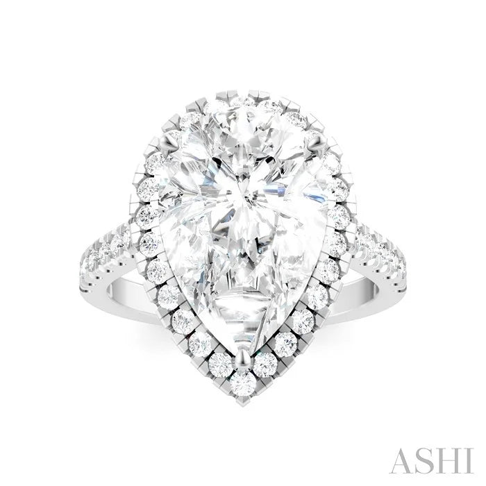 Pear Shape Semi-Mount Halo Diamond Engagement Ring