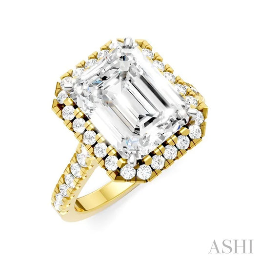 Emerald Shape Semi-Mount Halo Diamond Engagement Ring