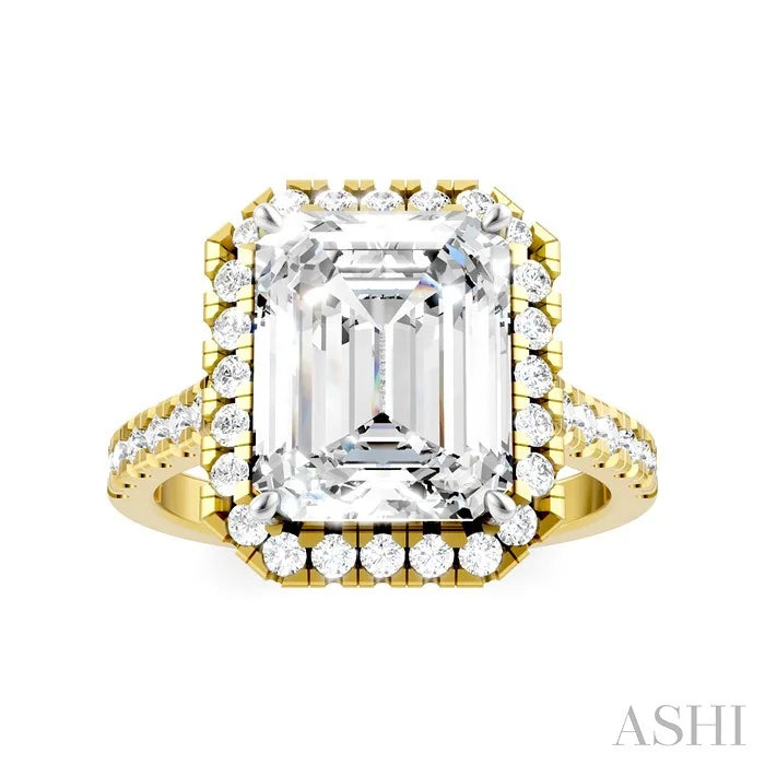 Emerald Shape Semi-Mount Halo Diamond Engagement Ring