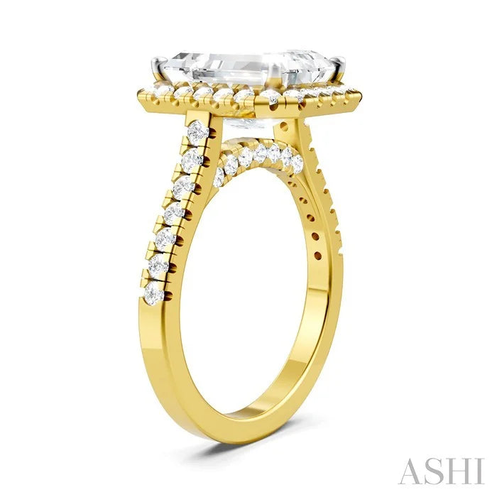 Emerald Shape Semi-Mount Halo Diamond Engagement Ring
