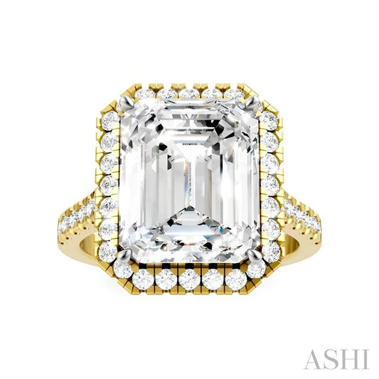 Emerald Shape Semi-Mount Halo Diamond Engagement Ring